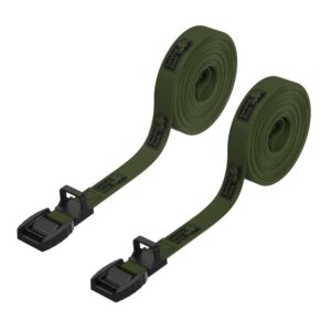 Olive Green Cam Buckle Tie Down Straps with Rubber Protectors for Kayaks and Surfboards. Available in 3m or 5m lengths.